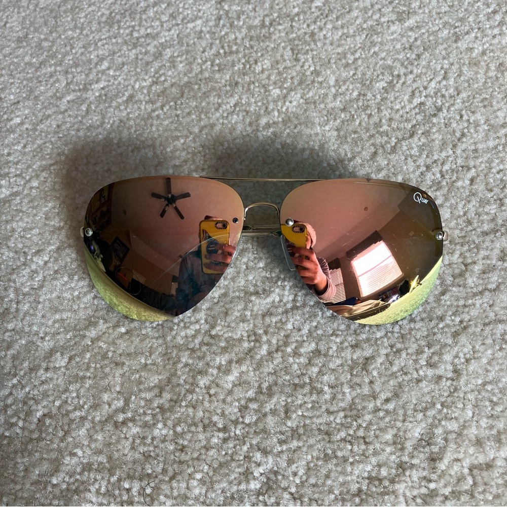 Quay Australia Rose Gold Metallic Aviator Sunglasses